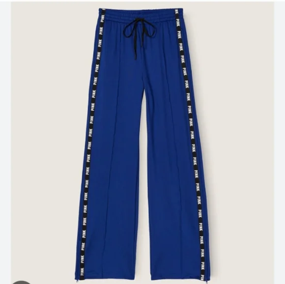 PINK VS Wide Leg Track Pants Ensign w/ Black Ticking NWOT - Picture 2 of 5